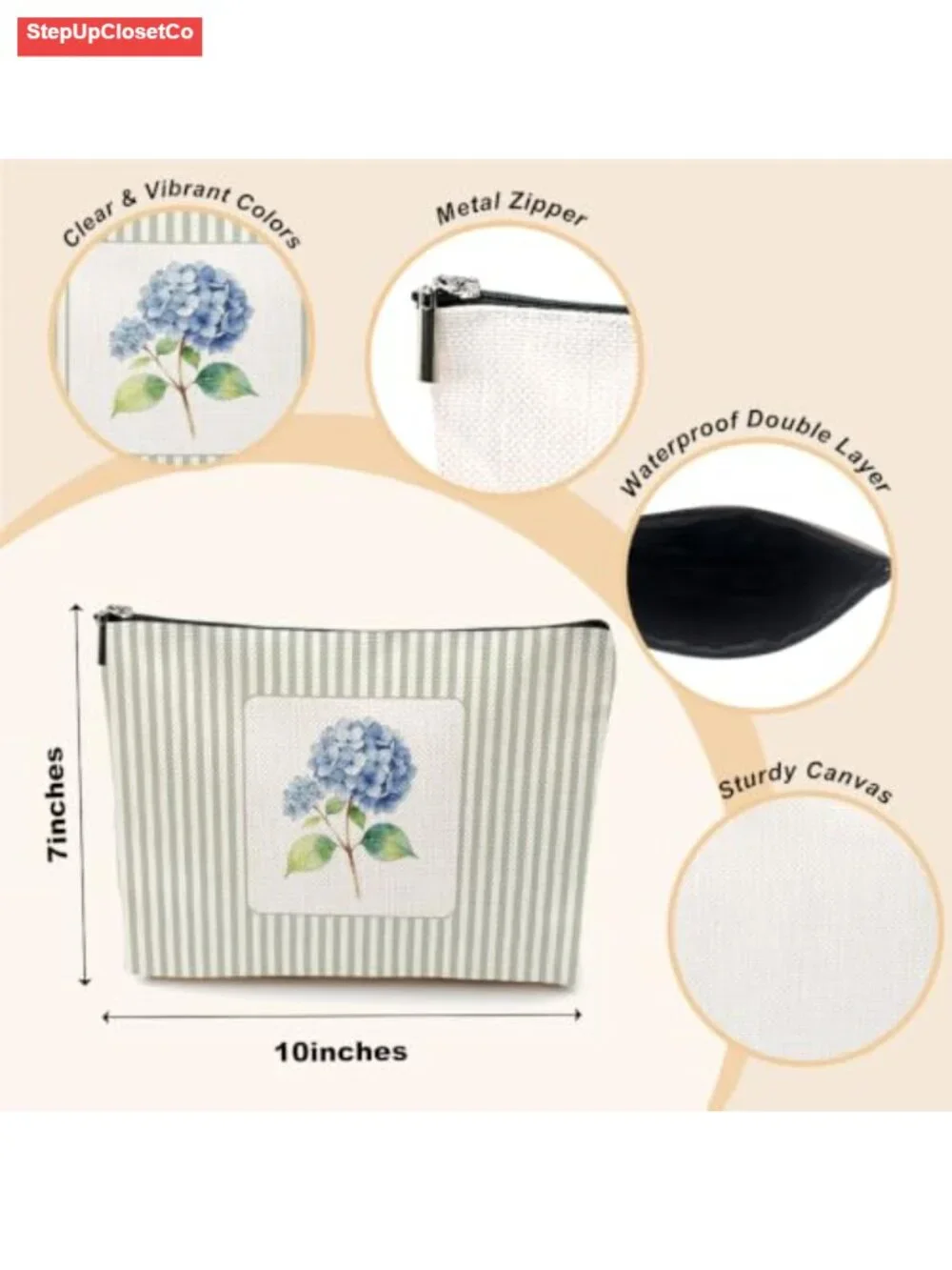 Canvas Floral Striped Makeup Bag Travel Organizer Pouch Toiletry Case